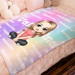 Coperta personalizzata a colori sfumati con nome e personaggio in stile cartone animato - Regalo ideale per bambini e adulti