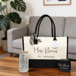 Personalized Name Date Design Ornament Tote Bag Jewelry Box Glass Cup Gift Set Bridal Party Wedding Engagement Gift for Bride Bridesmaid