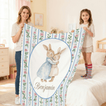 Personalisierte Bunny Floral Stripes Throw Decke mit Namen Home Decor Nursery Bettwäsche Ostern Geburtstag Geschenk für Kinder Neugeborene