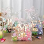 Borsa PVC trasparente personalizzata con nome, iniziale e fiocco, stampa a tema Pasqua - Regalo per bambini