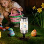 Lampe solaire de jardin étanche personnalisée avec motif de lapin nom et initiale - Cadeau de fête de Pâques pour la famille et les enfants