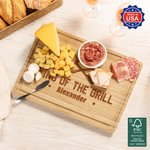 Personalized King of The Grill FSC Bamboo Engraved Charcuterie Cutting Board with Juice Groove Made in USA Wedding Housewarming Gift for Family