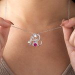 Highland Cow Hugging Birthday Love - Personalized Heart Pendant Birthstone Sterling Silver Necklace