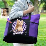 Gepersonaliseerde olieverfschilderij stijl huisdier foto grote Oxford tas met naam en mesh zakken Dagelijks gebruik Verjaardagscadeau voor huisdiereigenaren