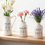 Personalized 1-8 Watercolor Birth Flowers Butterfly Ceramic Vase with Names and Handle Home Decor Mother's Day Birthday Gift for Mom Grandma