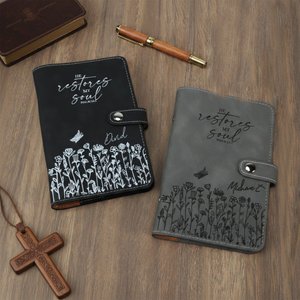 Personalised He Restores My Soul Flower PU Leather Journal Notebook with Name and Snap Button Closure Daily Use Birthday Gift for Christians