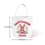 Personalized Happy Easter Faux Yarn Bunny Large Capacity Canvas Basket with Name Eggs Hunting Easter Gift for Boys Girls