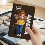 Personnalisé 3D Cartoon Character Airplane Map PU Leather Passport Holder with Name Travel Essential Birthday Gift for Him Her