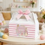Personalised Cute Peter Rabbit Wreath Bee Bow Gift Box with Handle and Name Easter Party Gift for Boys Girls