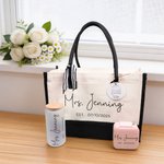 Personalized Name Date Design Ornament Tote Bag Jewelry Box Glass Cup Gift Set Bridal Party Wedding Engagement Gift for Bride Bridesmaid