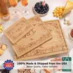 Personalized Engraved Butterfly Floral Edge FSC Bamboo Charcuterie Cutting Board with Initials and Juice Groove Made in USA Wedding Gift for Couples