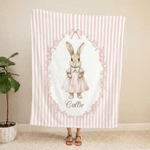 Personalisierte Bunny Floral Stripes Throw Decke mit Namen Home Decor Nursery Bettwäsche Ostern Geburtstag Geschenk für Kinder Neugeborene