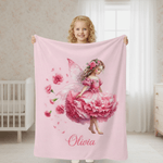 Personalised Birth Flower Fairy Soft Throw Blanket with Name Home Decor Daily Use Birthday Gift for Girls