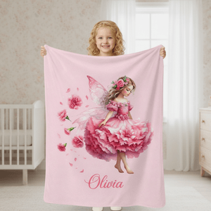 Personalised Birth Flower Fairy Soft Throw Blanket with Name Home Decor Daily Use Birthday Gift for Girls