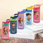 Borraccia termica 355 ml personalizzata con nome e personaggio, coperchio antigoccia con cannuccia - Regalo per bambini e ragazzi