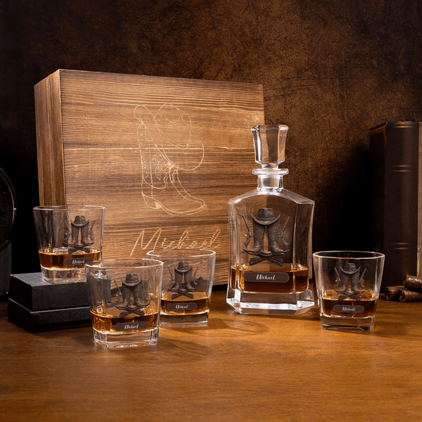 Personalized Retro Cowboy Boots Whiskey Decanter with Name Bar Accessory Birthday Anniversary Gift for Men Whiskey Lovers