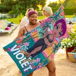 Personalized Summer Sea Beach Palm Cartoon Character Quick Dry Microfiber Beach Towel with Name Travel Birthday Gift for Family Friends