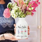 Personalized 1-8 Watercolor Birth Flowers Butterfly Ceramic Vase with Names and Handle Home Decor Mother's Day Birthday Gift for Mom Grandma