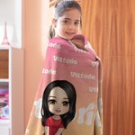 Coperta personalizzata a colori sfumati con nome e personaggio in stile cartone animato - Regalo ideale per bambini e adulti