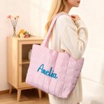 Personalisierte Multicolor Blume Lollipop Design bestickt Nylon Handtasche mit Winding Name Travel Essential Geburtstag Geschenk für Frauen