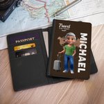 Personnalisé 3D Cartoon Character Airplane Map PU Leather Passport Holder with Name Travel Essential Birthday Gift for Him Her