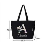 Borsa in velluto a coste personalizzata con fiore di nascita, nome e iniziali in effetto perlato, ideale per uso quotidiano - Regalo per donne