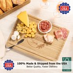 Personalized Engraved Monogram Name Initial Wreath FSC Bamboo Charcuterie Cutting Board with Juice Groove Made in USA Housewarming Gift for Family