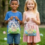 Borsa PVC trasparente personalizzata con nome, iniziale e fiocco, stampa a tema Pasqua - Regalo per bambini