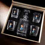 Personalized Cartoon Characters Birth Flower Whiskey Decanter with Name Bar Accessory Father's Day Gift for Man Woman Liquor Lover