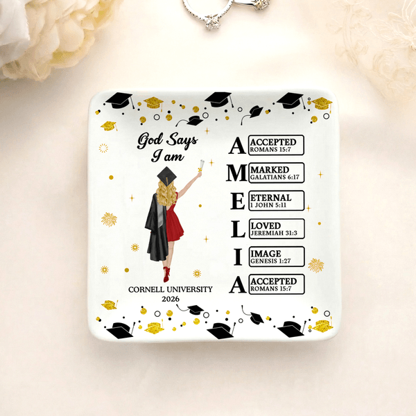 Cadeau de fin d'études personnalisé en céramique avec l'année et le nom de l'école pour les diplômés de l'année 2026.