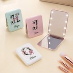 Personalised Stylish Floral Initial LED Makeup Mirror with Name Travel Essential Daily Use Birthday Gift for Women Makeup Lovers
