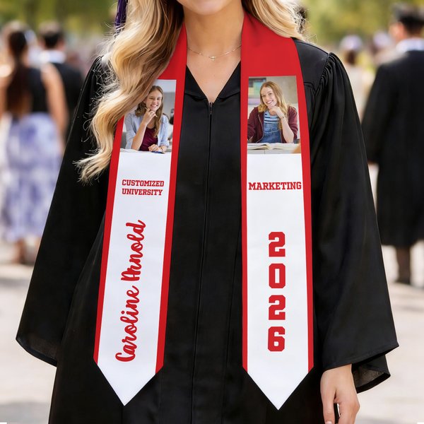 Ceinture de graduation personnalisée avec photo multicolore et nom de l'école Cadeau de graduation pour la famille, les amis et les diplômés