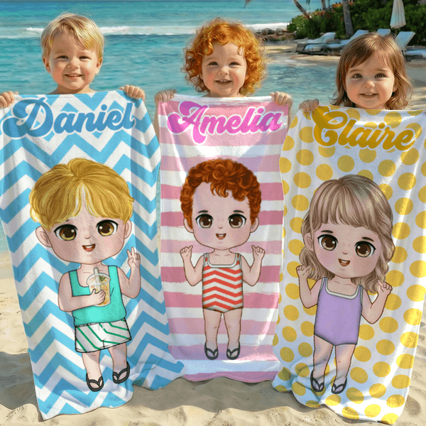 Personalized Cartoon Character Quick Dry Microfiber Beach Towel and Drawstring Bag Set with Name Travel Birthday Summer Vacation Gift for Kids Family