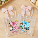 Personalized Cute Cartoon Character Initial Easter Gift Bag with Name and Bow Easter Party Gift for Children