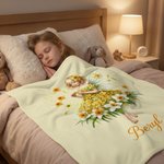 Personalised Birth Flower Fairy Soft Throw Blanket with Name Home Decor Daily Use Birthday Gift for Girls