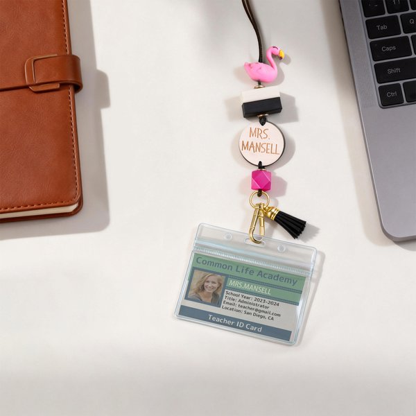 Personalized Bee Cat Flamingo Book Badge Lanyard with Text Teacher's Day Appreciation Back to School Gift for Teachers Educators