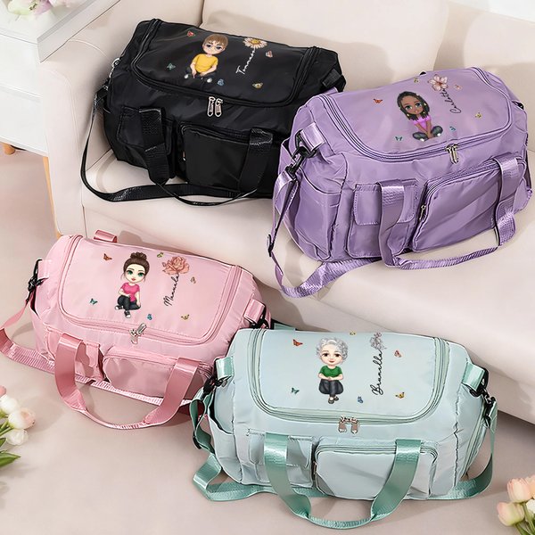 Borsa personalizzata con personaggio animato, fiore di nascita e nome, impermeabile e capiente - Regalo di Natale e compleanno per famiglia e amici