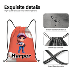 Personalized Cartoon Character Baseball Drawstring Bag with Name Birthday Game Day Gift for Kid Baseball Player