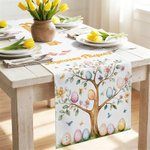Ensemble chemin de table personnalisé avec motif lapin de Pâques et nom - Style aquarelle - Cadeau Pâques pour famille