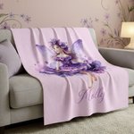 Personalised Birth Flower Fairy Soft Throw Blanket with Name Home Decor Daily Use Birthday Gift for Girls