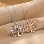 Personalised Tree of Life Design Necklace with 1-12 Birthstones Dainty Jewellery Mother's Day Birthday Gift for Mom and Grandma