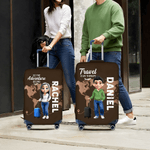 Personalised 3D Cartoon Character Airplane Map Luggage Cover Fits 18-32 Inches Suitcase with Name Travel Use Birthday Gift for Family Friends