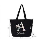 Borsa in velluto a coste personalizzata con fiore di nascita, nome e iniziali in effetto perlato, ideale per uso quotidiano - Regalo per donne