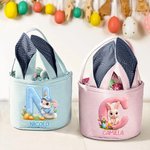 Cestino pasquale personalizzato con nome e iniziale, effetto stampa 3D simulata e orecchie di coniglio - regalo per Pasqua per bambini