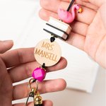 Personalized Bee Cat Flamingo Book Badge Lanyard with Text Teacher's Day Appreciation Back to School Gift for Teachers Educators