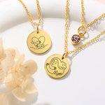 Personalised Simple Style Heart Hug Flower Carnation Coin Necklace with Text Birthday Mother's Day Gift for Mom and Grandma