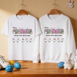 Gepersonaliseerd Multicolor Paashaas T-shirt Sweatshirt met 1-12 Namen Dagelijks Dragen Verjaardag Paasfeest Cadeau voor Moeder Papa Oma