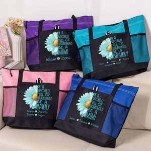 Personalised In A World Full Of Grandmas 1-8 Names Large Oxford Tote Bag with Nickname Birthday Anniversary Gift for Mom Grandma