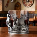 Personalized Viking Nordic Style 10 oz Whiskey Glass with Thick Base and Name Father's Day Birthday Gift for Men