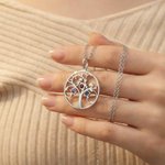 Personalised Tree of Life Design Necklace with 1-12 Birthstones Dainty Jewellery Mother's Day Birthday Gift for Mom and Grandma